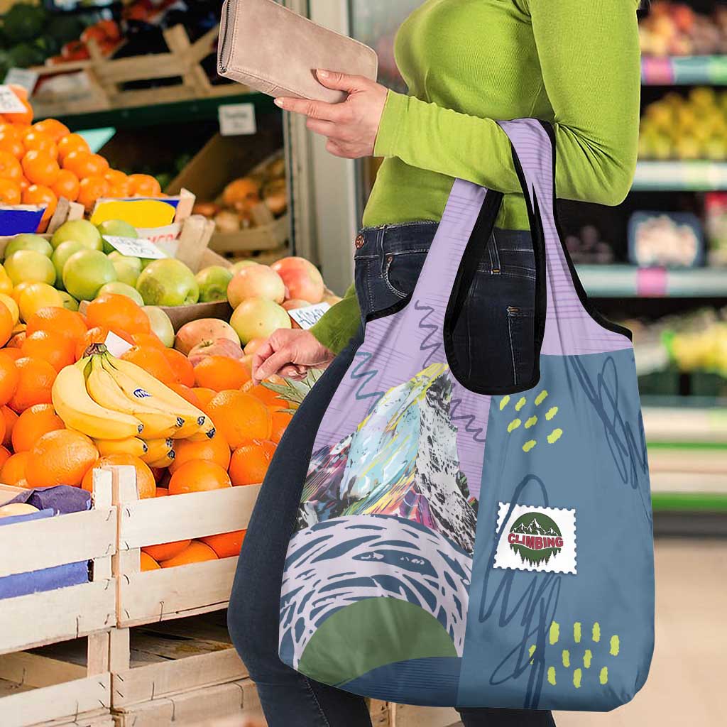 Climbing Grocery Bag Mountain Art Retro Style