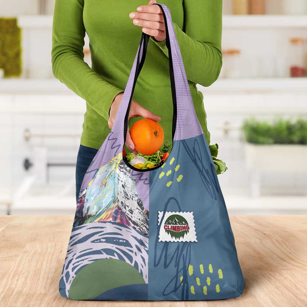 Climbing Grocery Bag Mountain Art Retro Style
