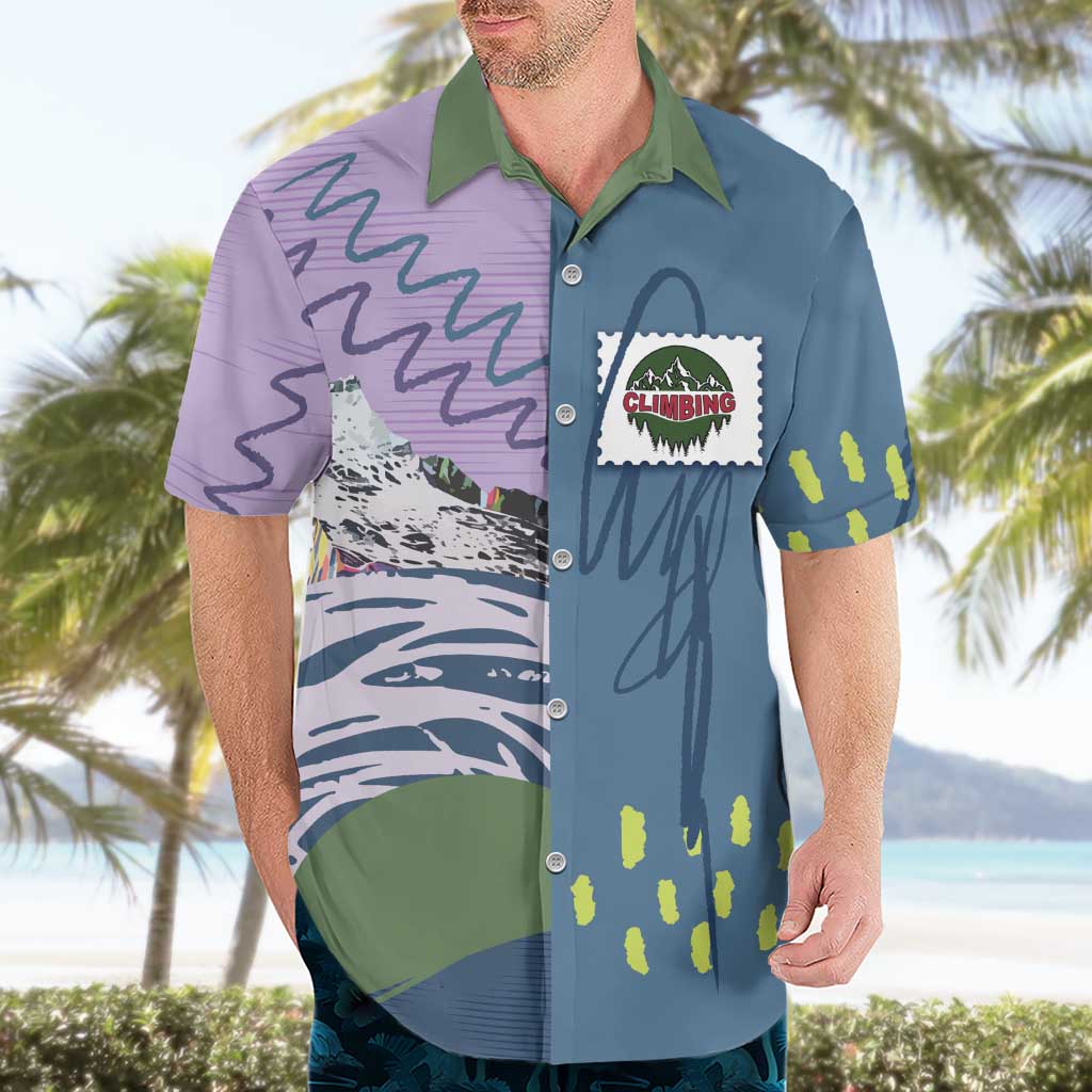 Custom Climbing Hawaiian Shirt Mountain Art Retro Style