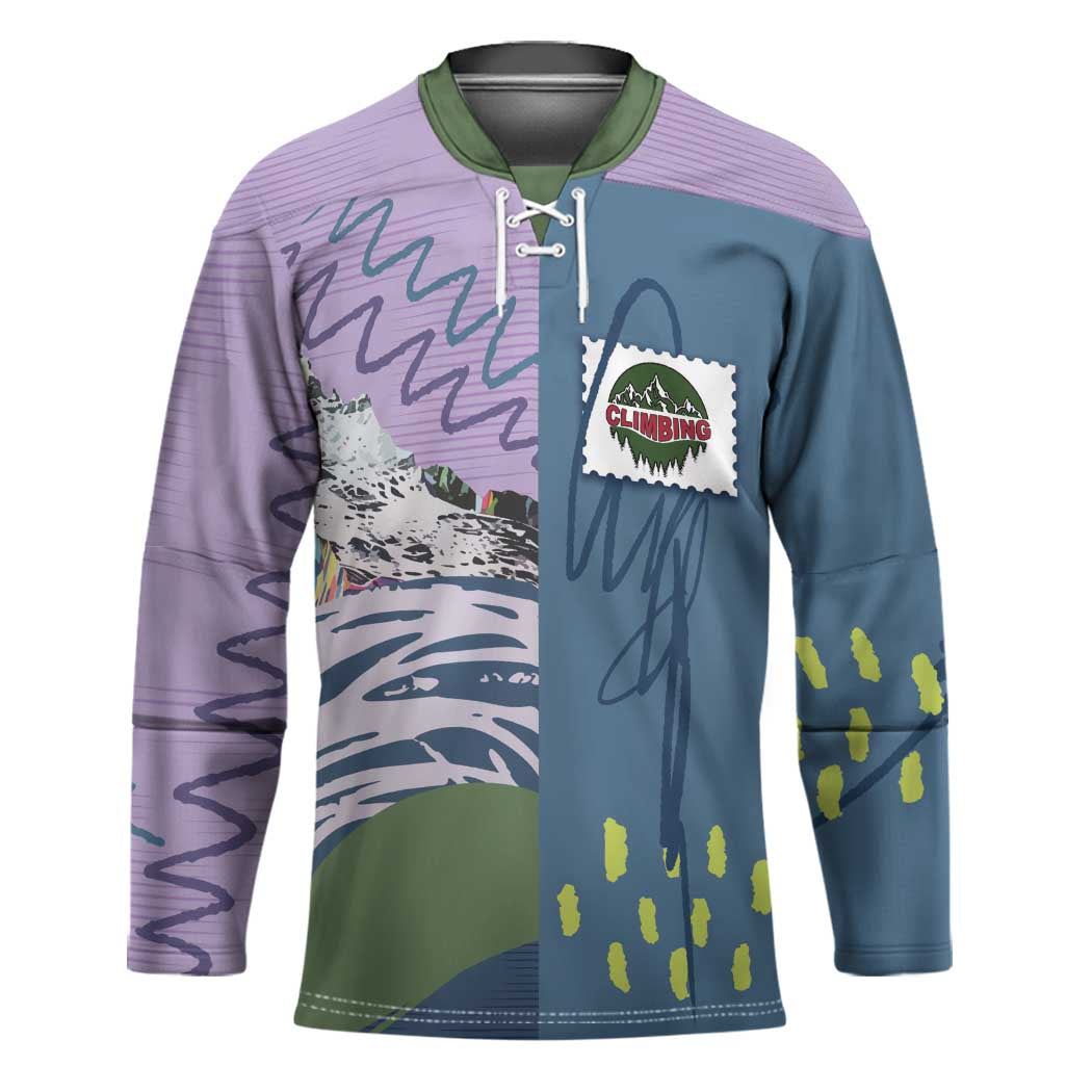 Custom Climbing Hockey Jersey Mountain Art Retro Style
