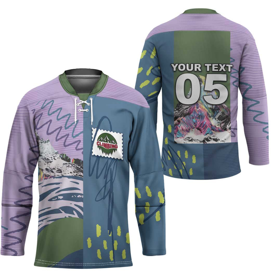 Custom Climbing Hockey Jersey Mountain Art Retro Style
