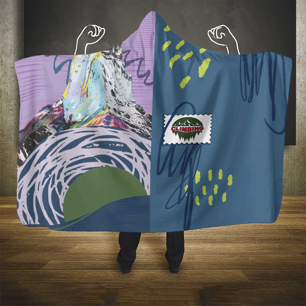 Climbing Hooded Blanket Mountain Art Retro Style
