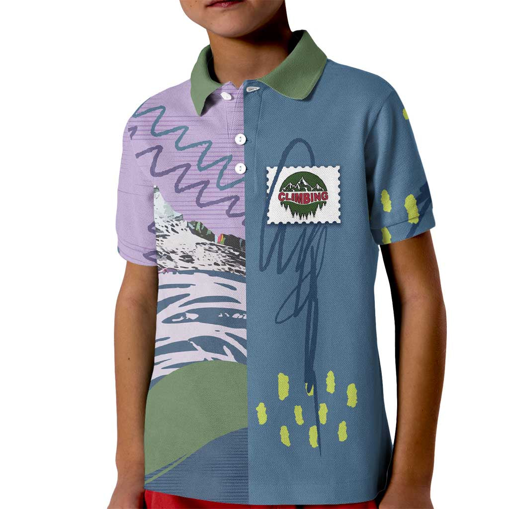 Custom Climbing Kid Polo Shirt Mountain Art Retro Style