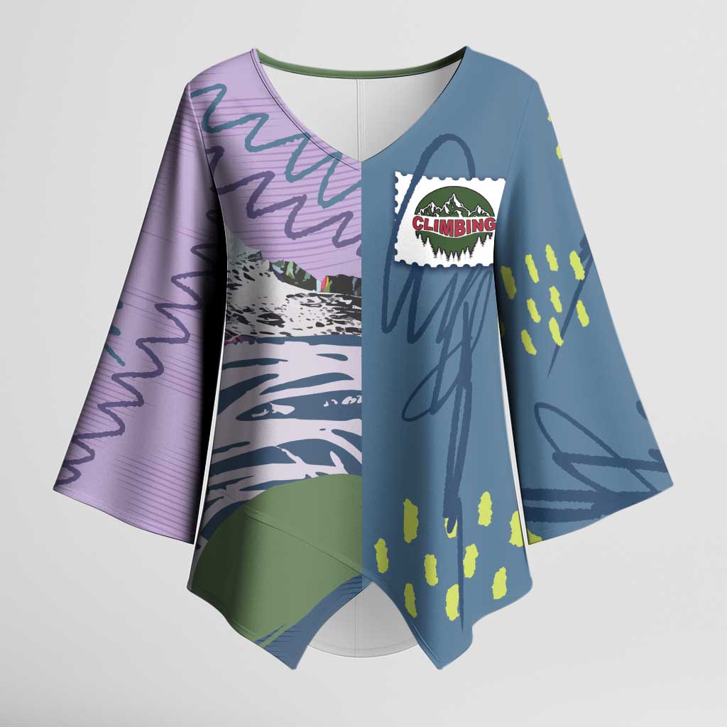 Custom Climbing Kimono Sleeve Blouse Mountain Art Retro Style
