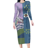 Custom Climbing Long Sleeve Bodycon Dress Mountain Art Retro Style