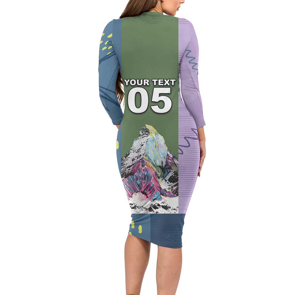 Custom Climbing Long Sleeve Bodycon Dress Mountain Art Retro Style