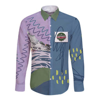 Custom Climbing Long Sleeve Button Shirt Mountain Art Retro Style