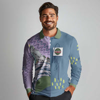 Custom Climbing Long Sleeve Polo Shirt Mountain Art Retro Style