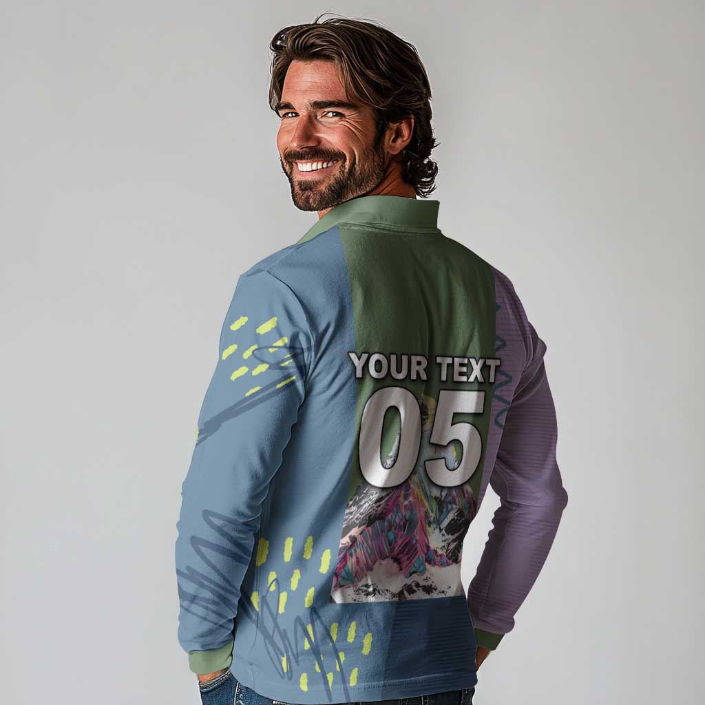 Custom Climbing Long Sleeve Polo Shirt Mountain Art Retro Style