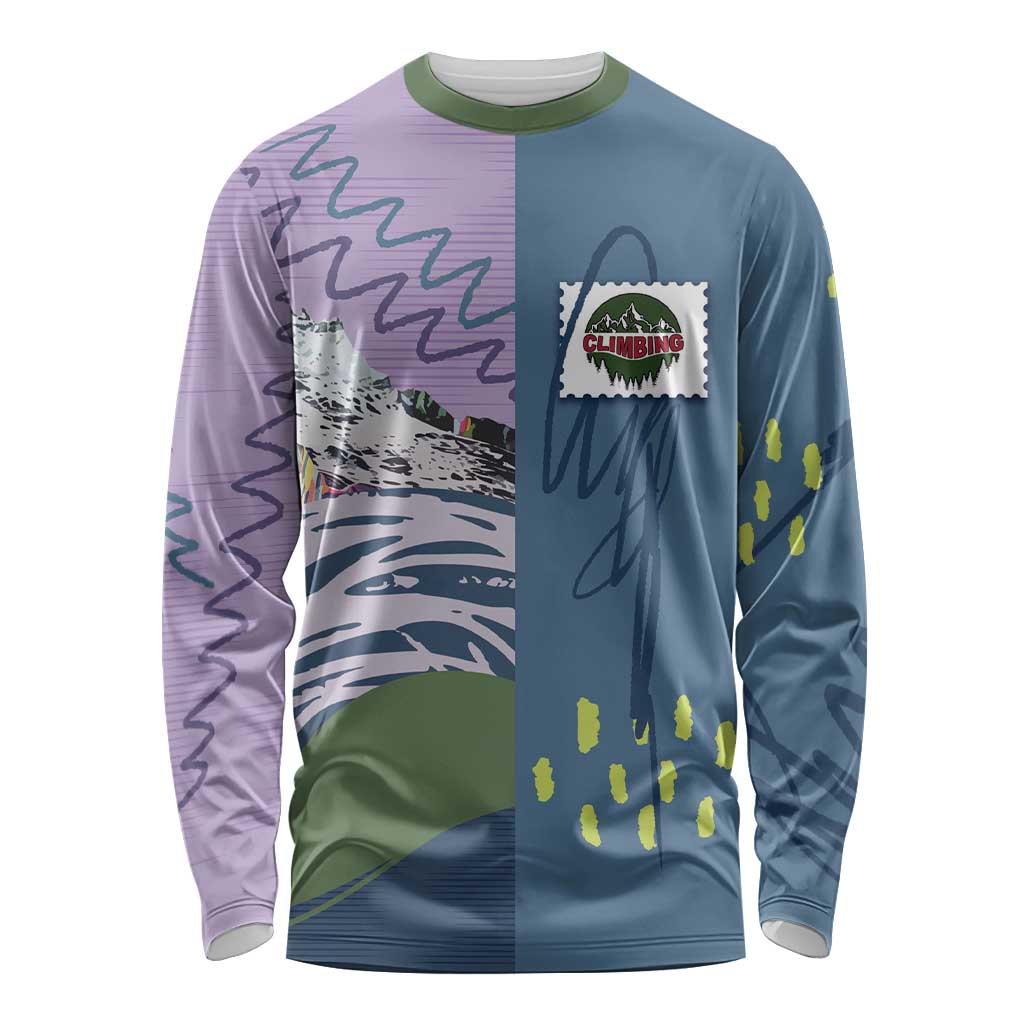 Custom Climbing Long Sleeve Shirt Mountain Art Retro Style