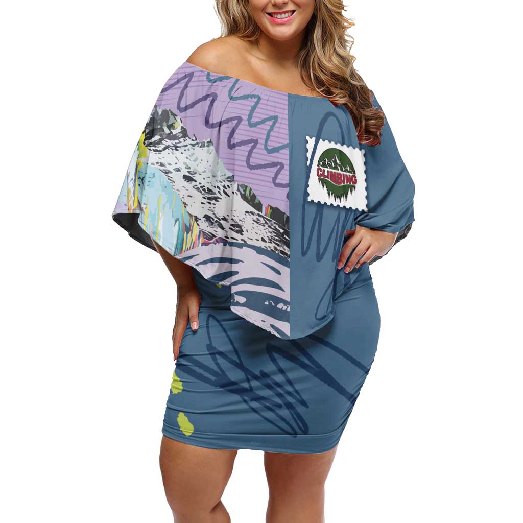 Custom Climbing Off Shoulder Short Dress Mountain Art Retro Style