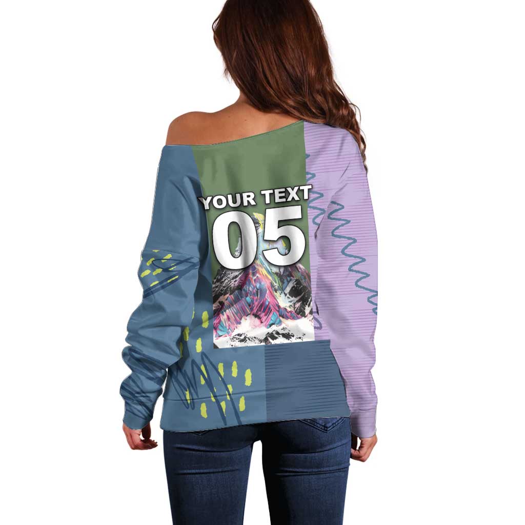 Custom Climbing Off Shoulder Sweater Mountain Art Retro Style