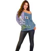 Custom Climbing Off Shoulder Sweater Mountain Art Retro Style