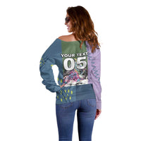 Custom Climbing Off Shoulder Sweater Mountain Art Retro Style