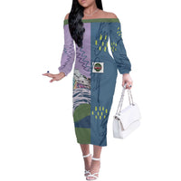 Custom Climbing Off The Shoulder Long Sleeve Dress Mountain Art Retro Style