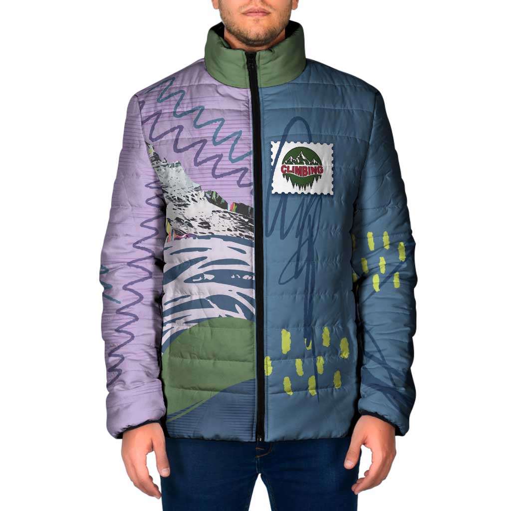 Custom Climbing Padded Jacket Mountain Art Retro Style