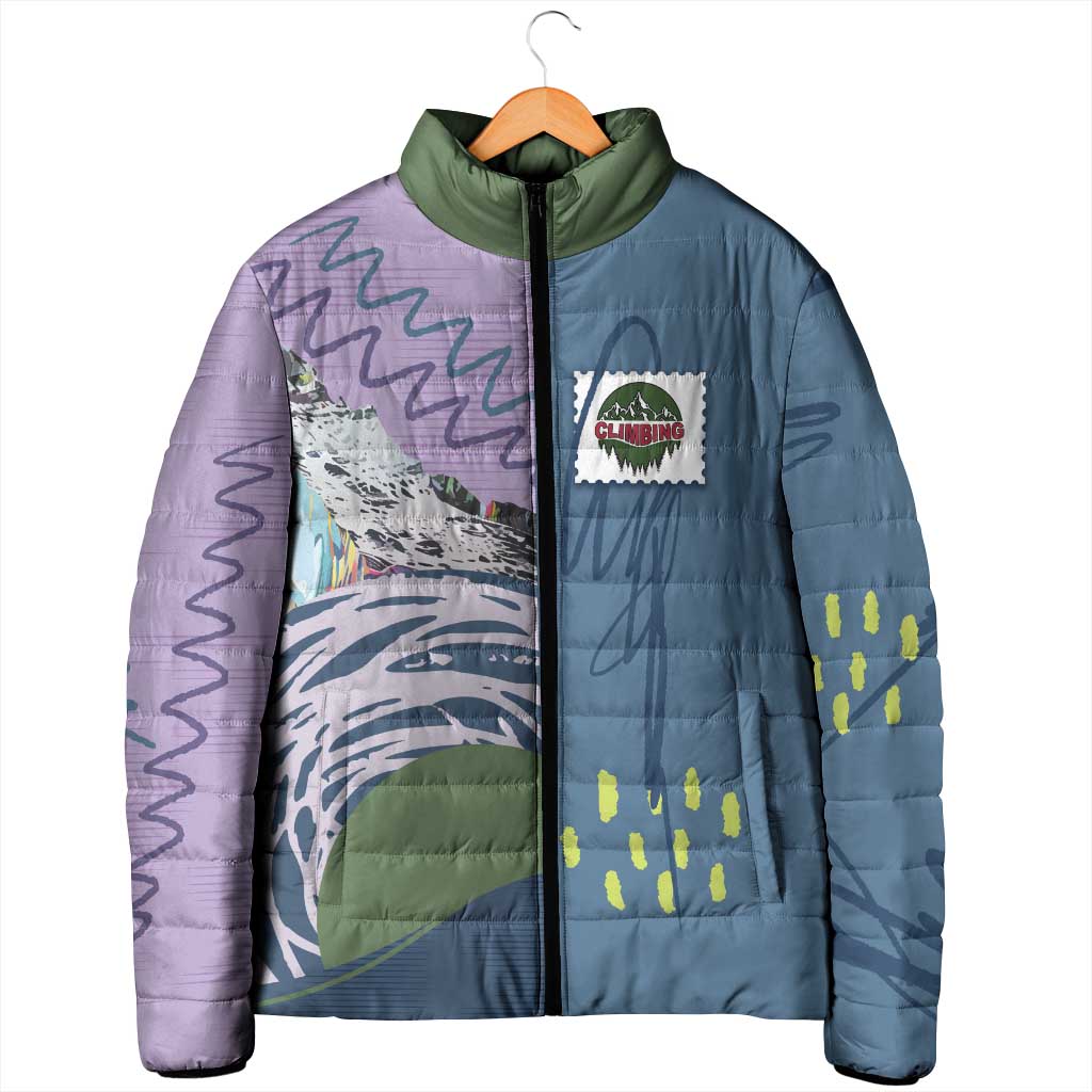 Custom Climbing Padded Jacket Mountain Art Retro Style