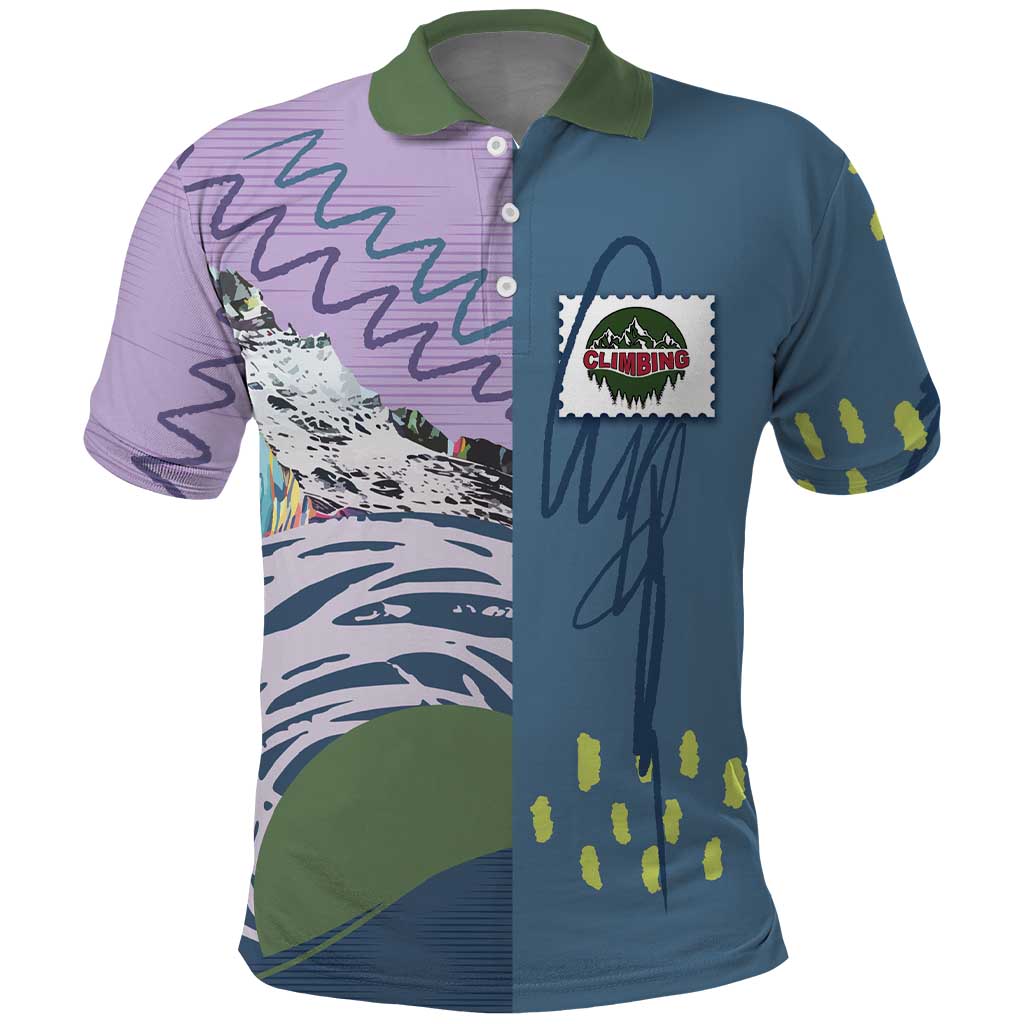 Custom Climbing Polo Shirt Mountain Art Retro Style