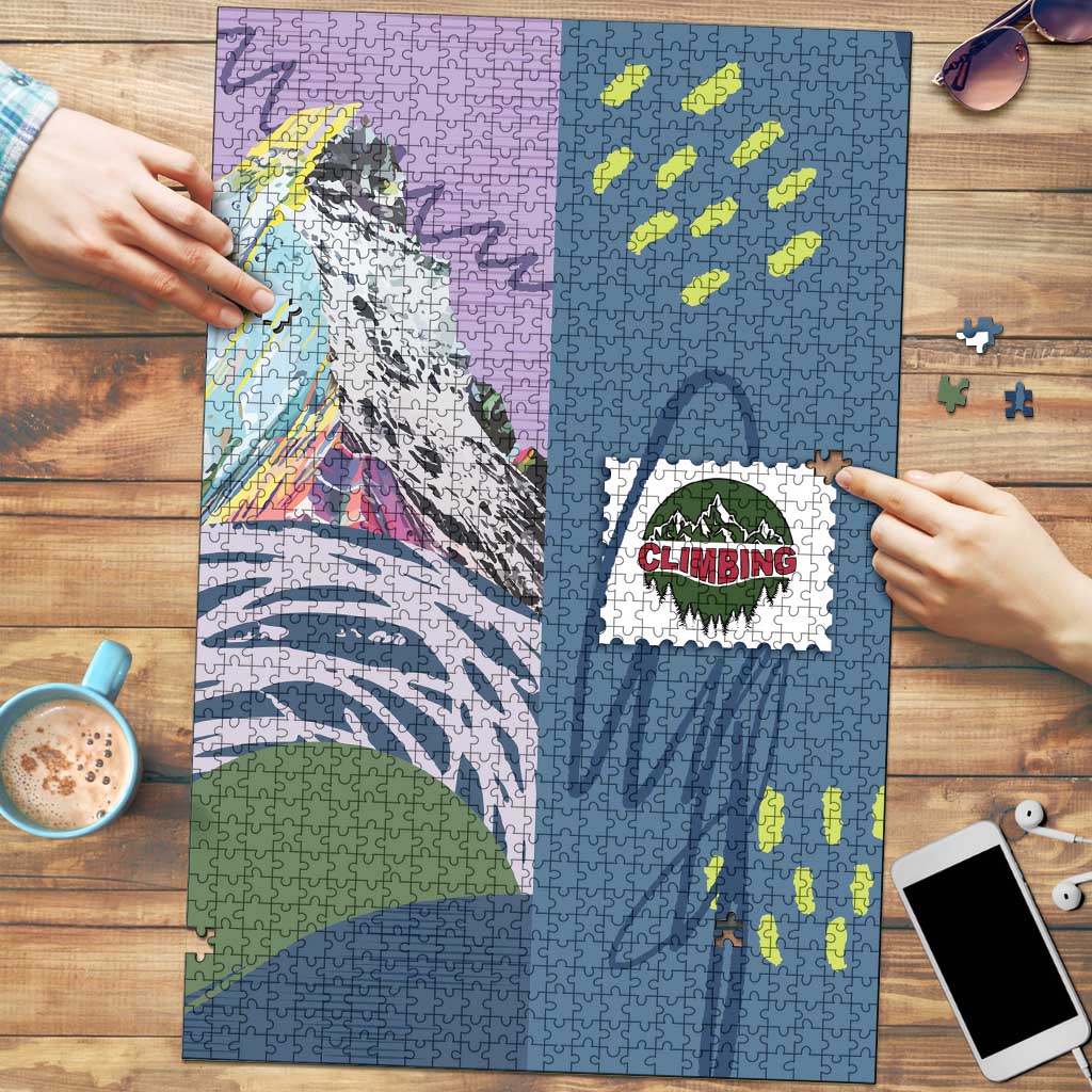 Climbing Puzzle Mountain Art Retro Style
