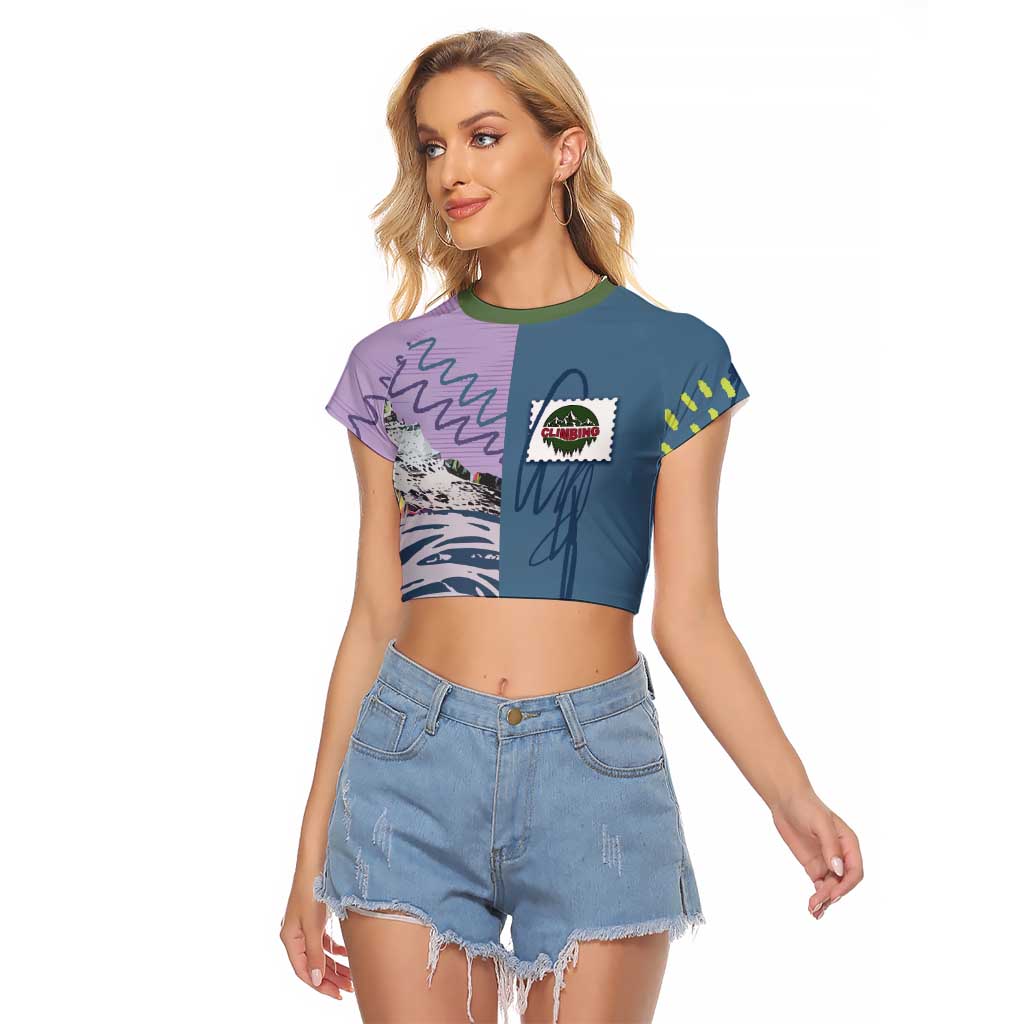 Custom Climbing Raglan Cropped T Shirt Mountain Art Retro Style