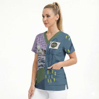 Custom Climbing Scrub Top Mountain Art Retro Style
