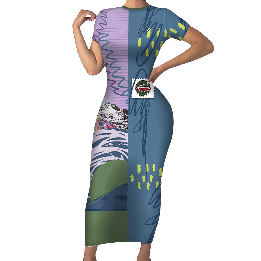 Custom Climbing Short Sleeve Bodycon Dress Mountain Art Retro Style