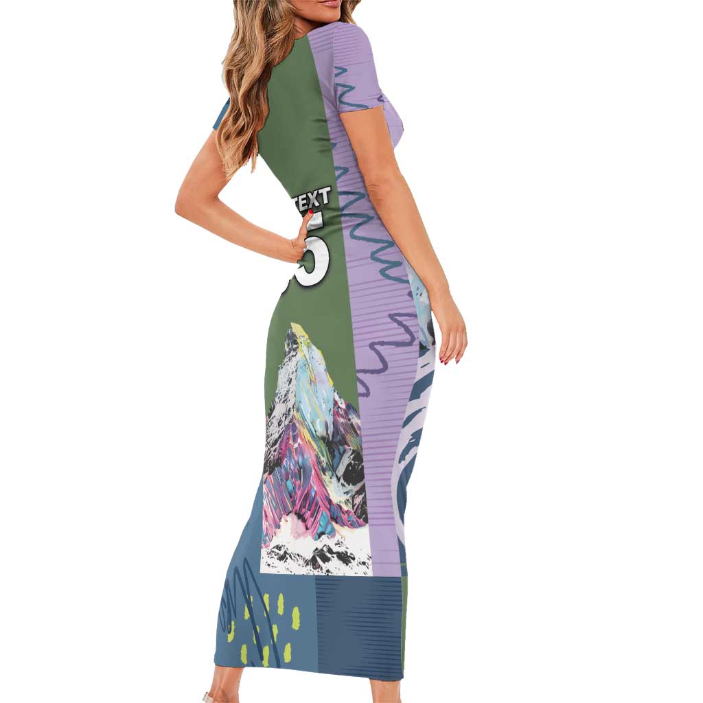 Custom Climbing Short Sleeve Bodycon Dress Mountain Art Retro Style