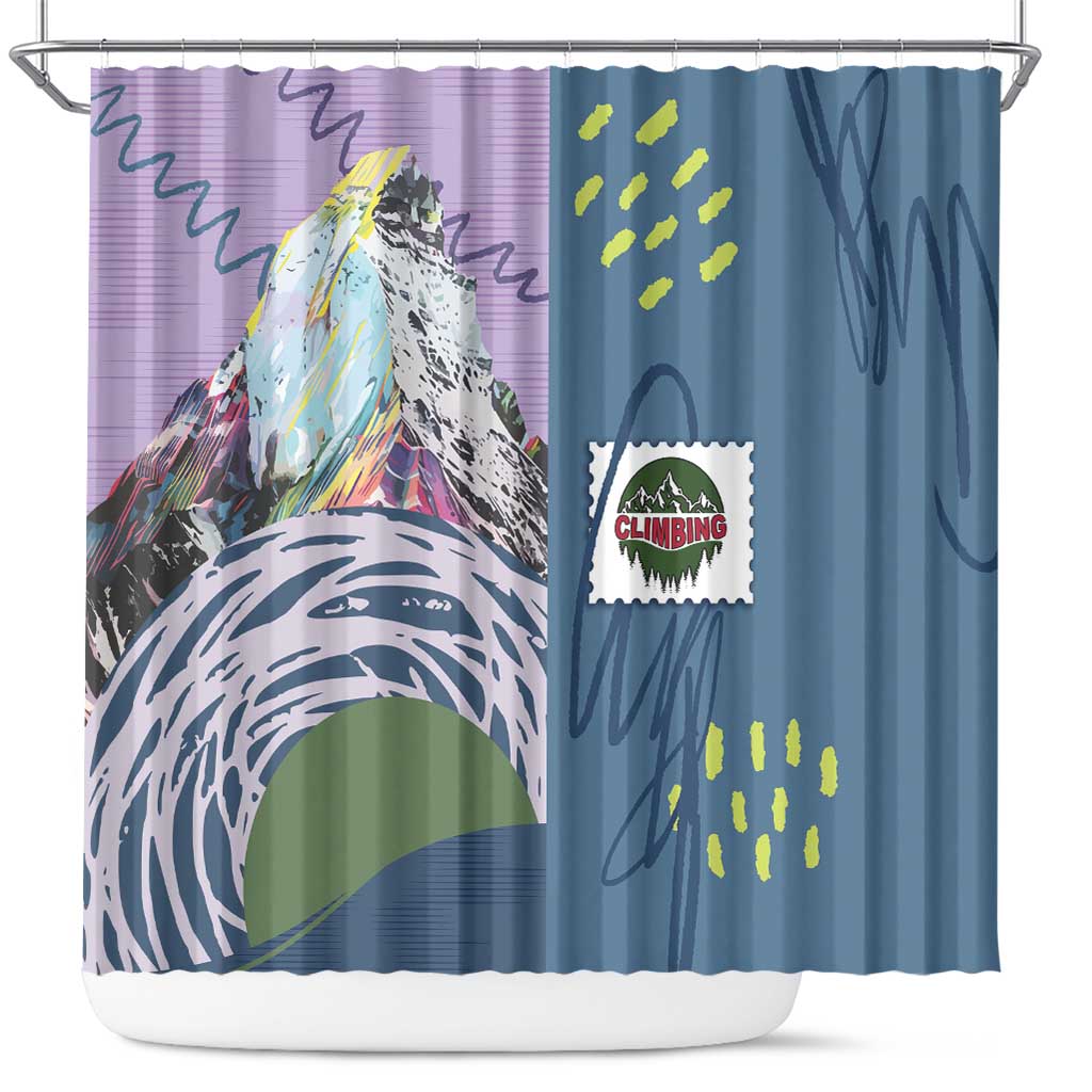 Climbing Shower Curtain Mountain Art Retro Style