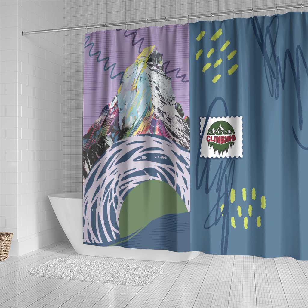Climbing Shower Curtain Mountain Art Retro Style