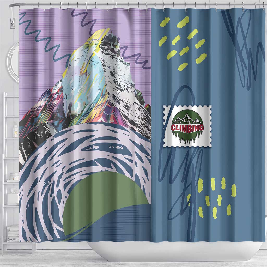 Climbing Shower Curtain Mountain Art Retro Style