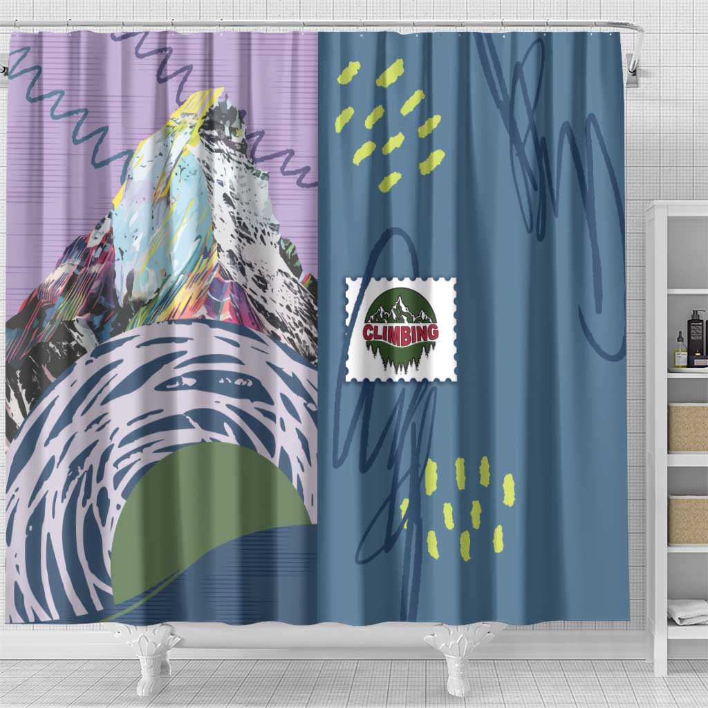 Climbing Shower Curtain Mountain Art Retro Style