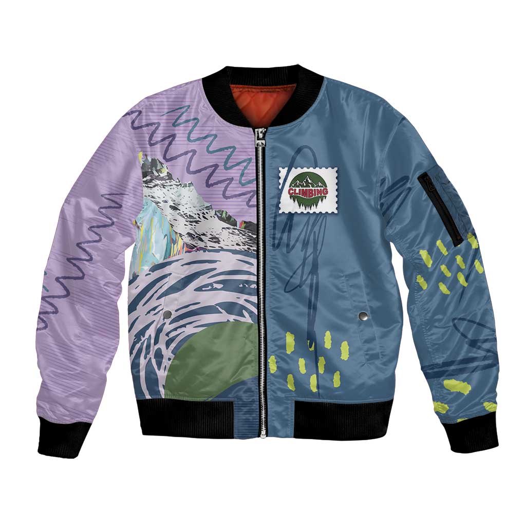 Custom Climbing Sleeve Zip Bomber Jacket Mountain Art Retro Style