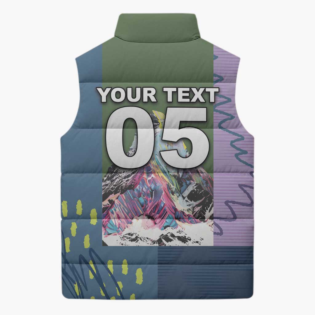 Custom Climbing Sleeveless Puffer Jacket Mountain Art Retro Style