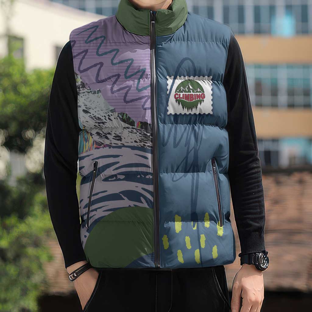Custom Climbing Sleeveless Puffer Jacket Mountain Art Retro Style
