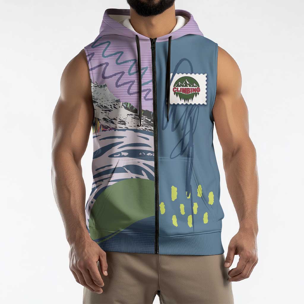 Custom Climbing Sleeveless Zip Hoodie Mountain Art Retro Style