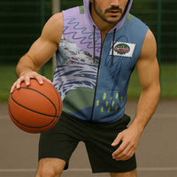 Custom Climbing Sleeveless Zip Hoodie Mountain Art Retro Style