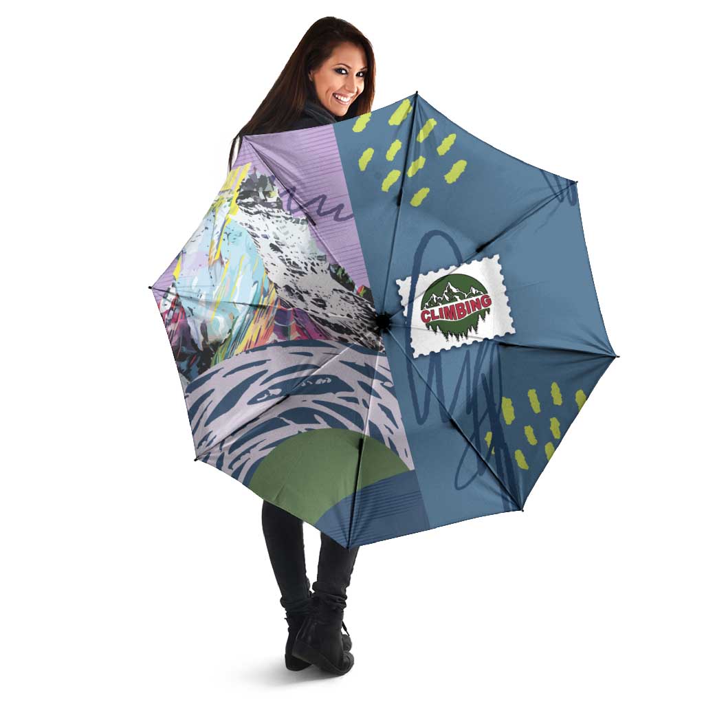 Climbing Umbrella Mountain Art Retro Style
