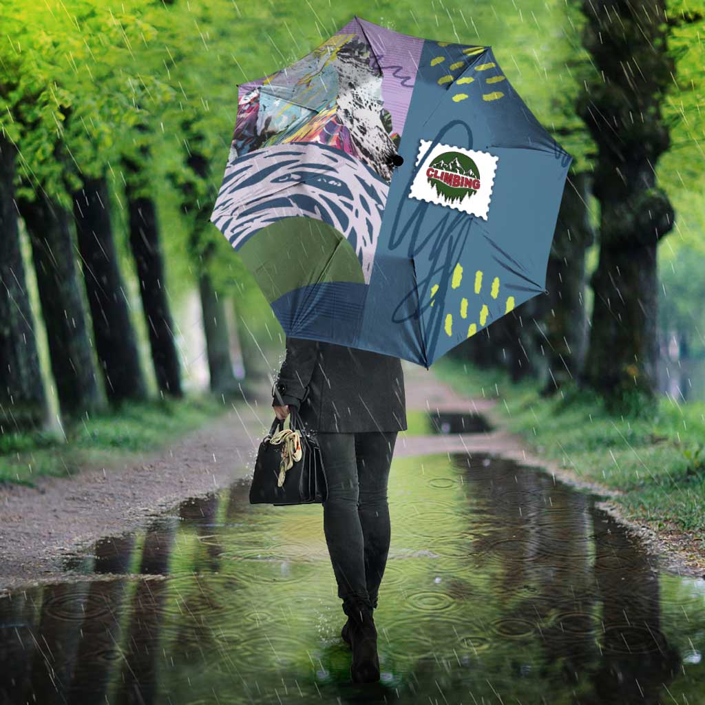 Climbing Umbrella Mountain Art Retro Style