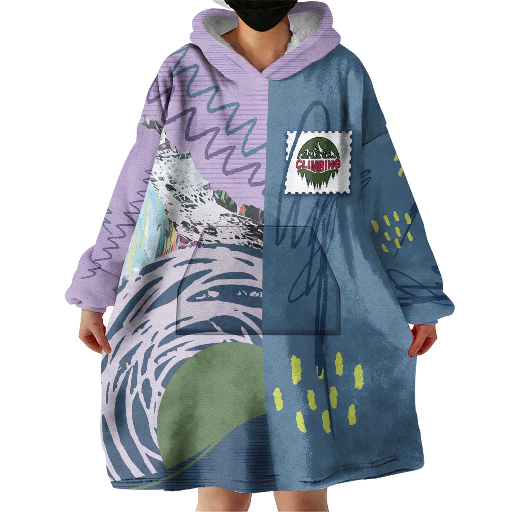 Custom Climbing Wearable Blanket Hoodie Mountain Art Retro Style