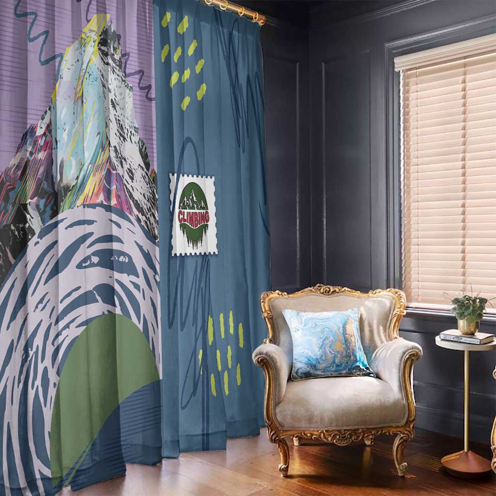 Climbing Window Curtain Mountain Art Retro Style