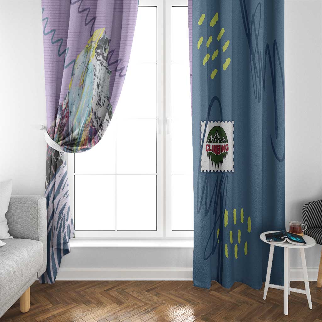 Climbing Window Curtain Mountain Art Retro Style