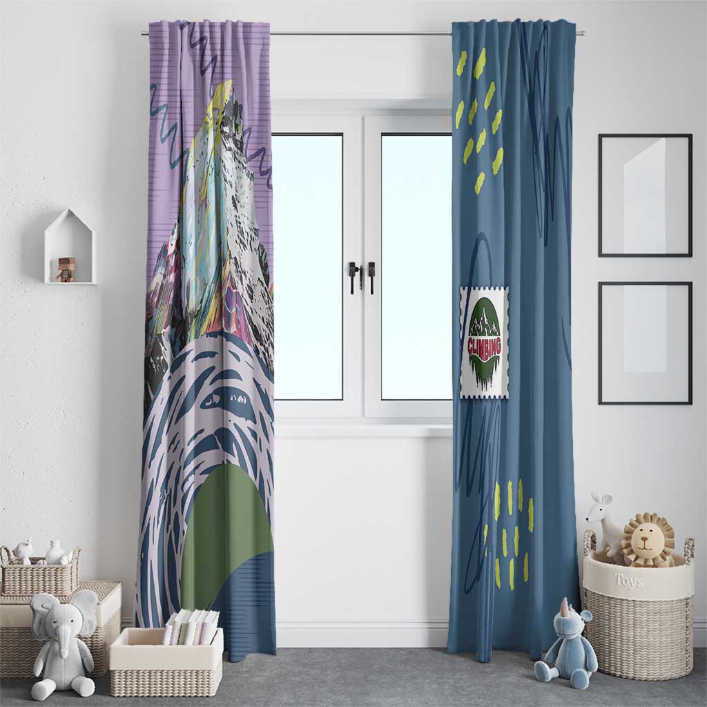 Climbing Window Curtain Mountain Art Retro Style