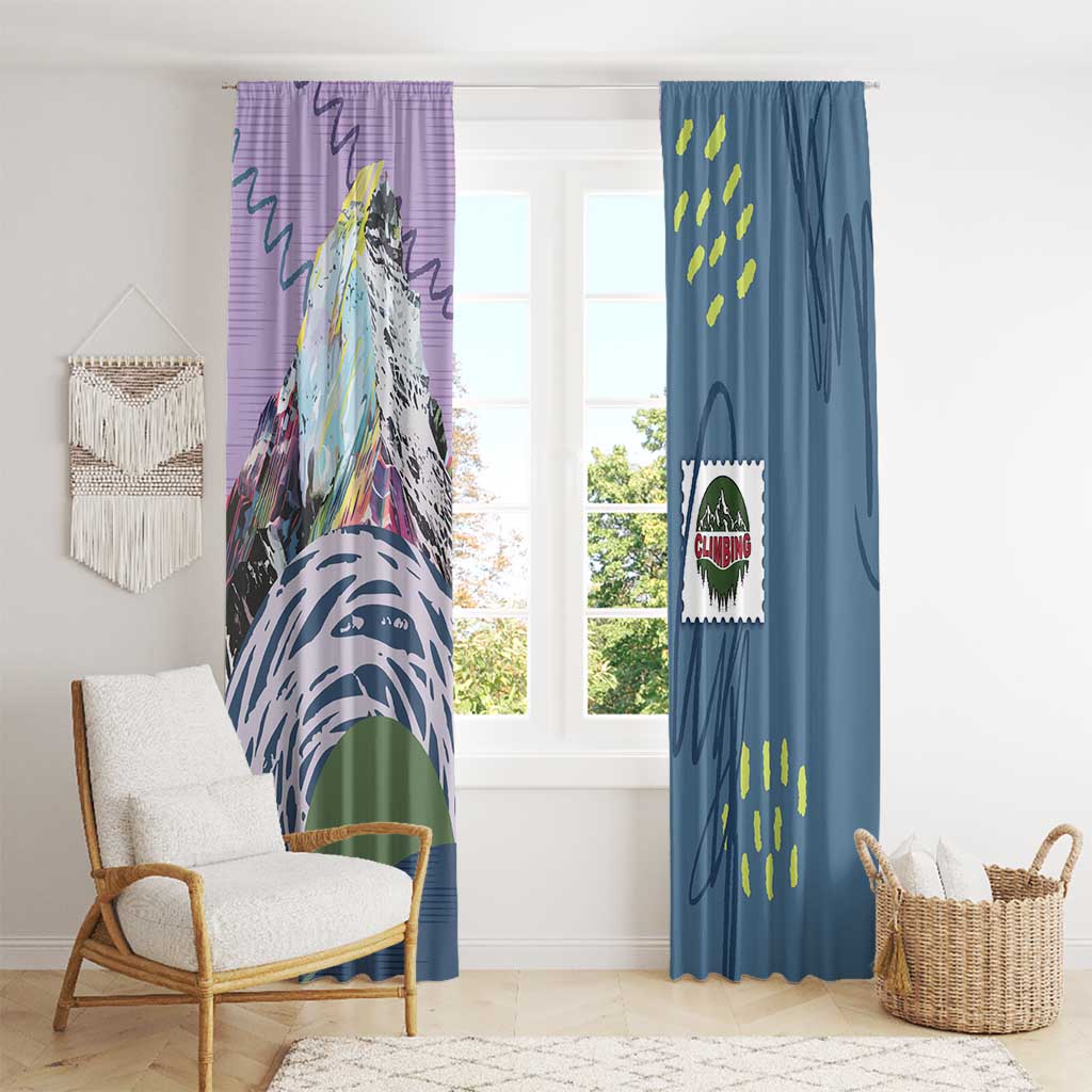 Climbing Window Curtain Mountain Art Retro Style