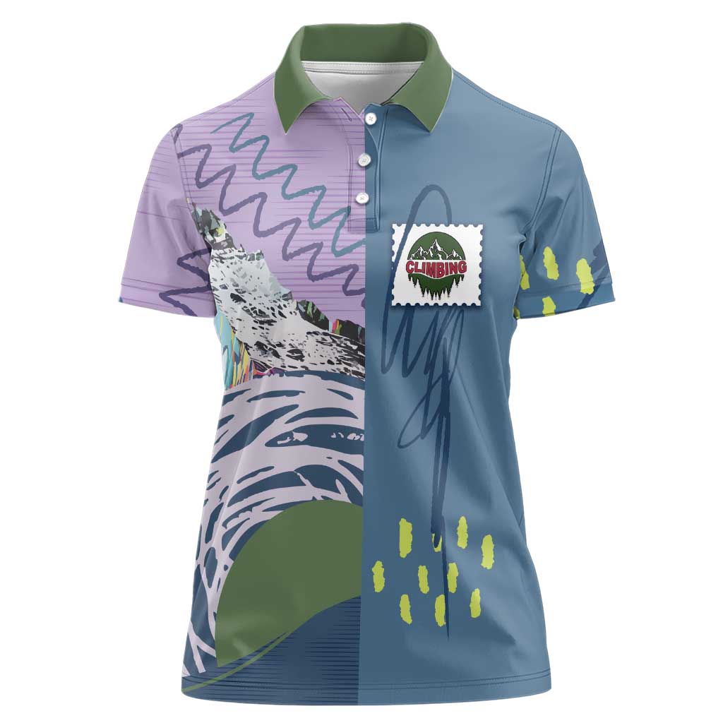 Custom Climbing Women Polo Shirt Mountain Art Retro Style