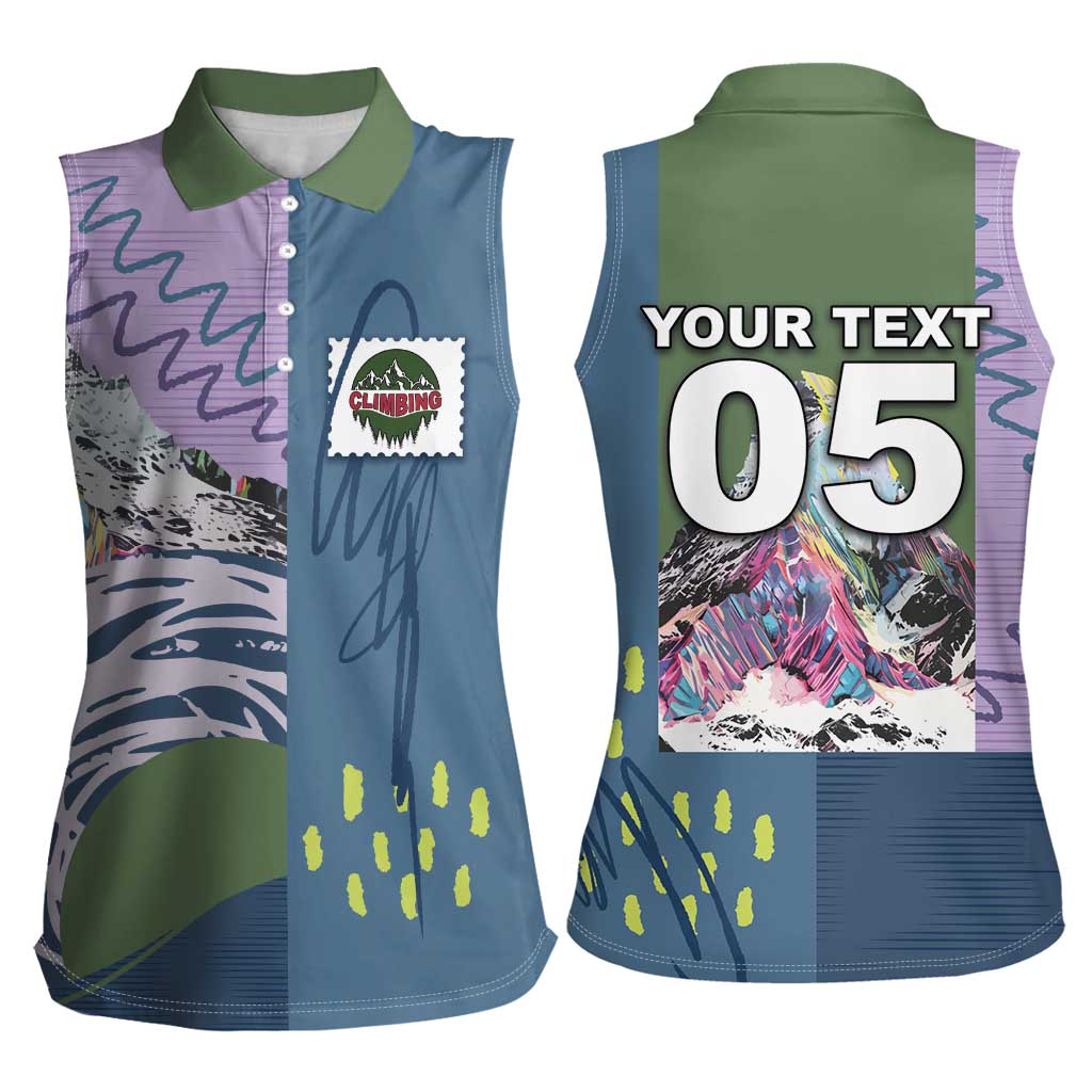 Custom Climbing Women Sleeveless Polo Shirt Mountain Art Retro Style