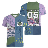 Custom Climbing Women V-Neck T-Shirt Mountain Art Retro Style