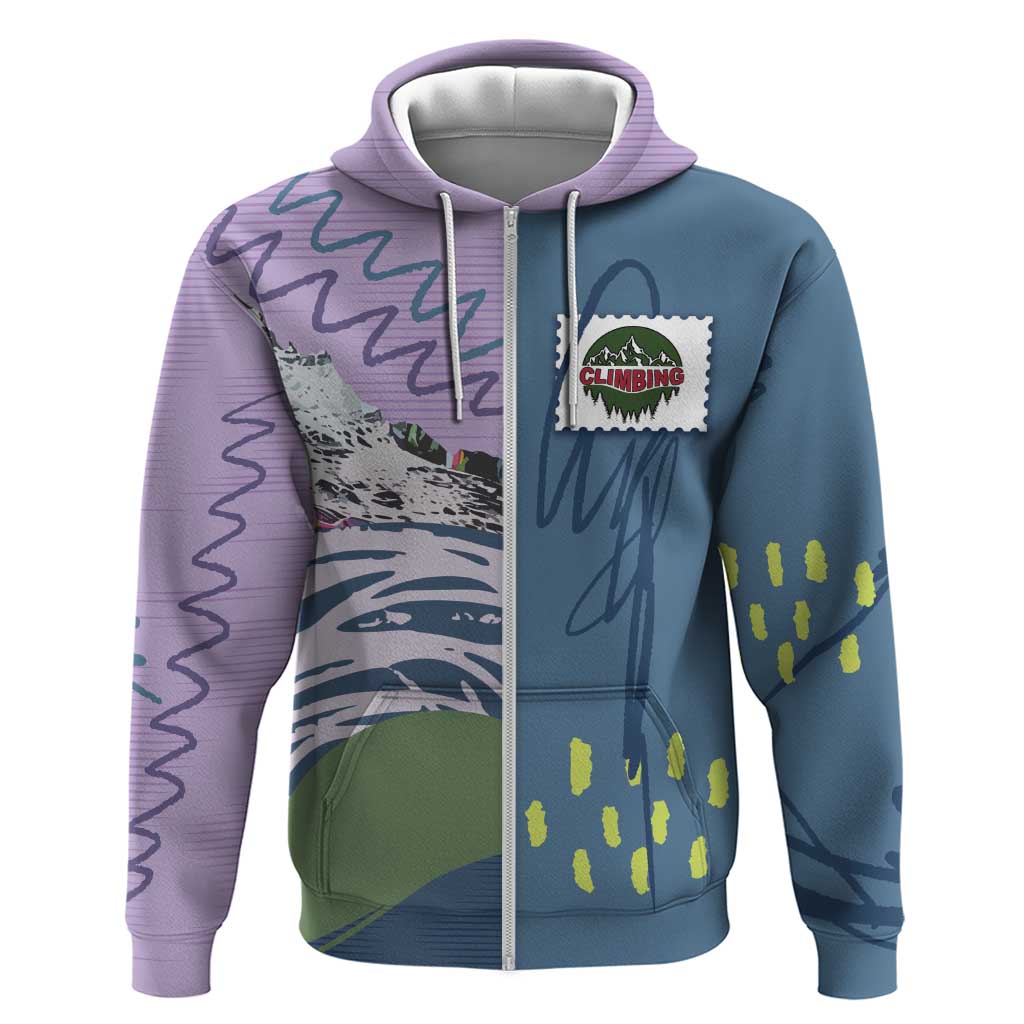 Custom Climbing Zip Hoodie Mountain Art Retro Style