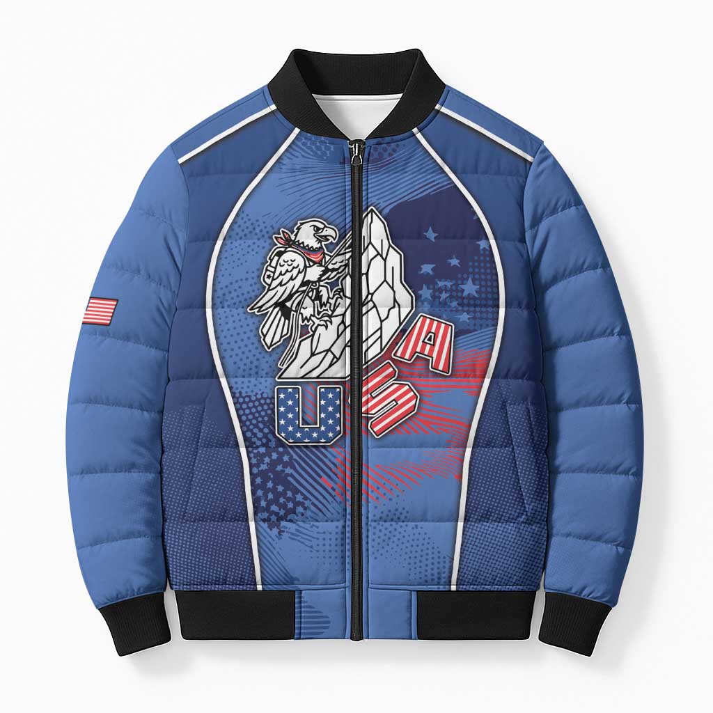 Custom USA Climbing Bomber Puffer Jacket American Eagle Climber