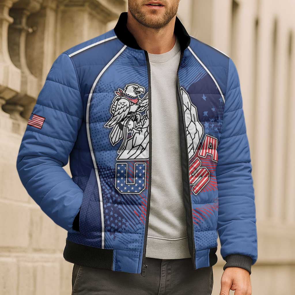 Custom USA Climbing Bomber Puffer Jacket American Eagle Climber