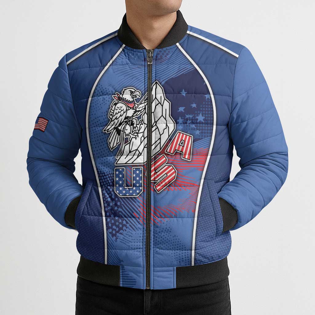 Custom USA Climbing Bomber Puffer Jacket American Eagle Climber